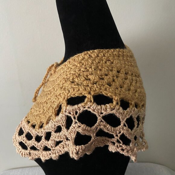 Handmade Crochet Mustard Gold Merino Wool Rayon Cotton Collar Neckwear Accessory - Picture 5 of 6